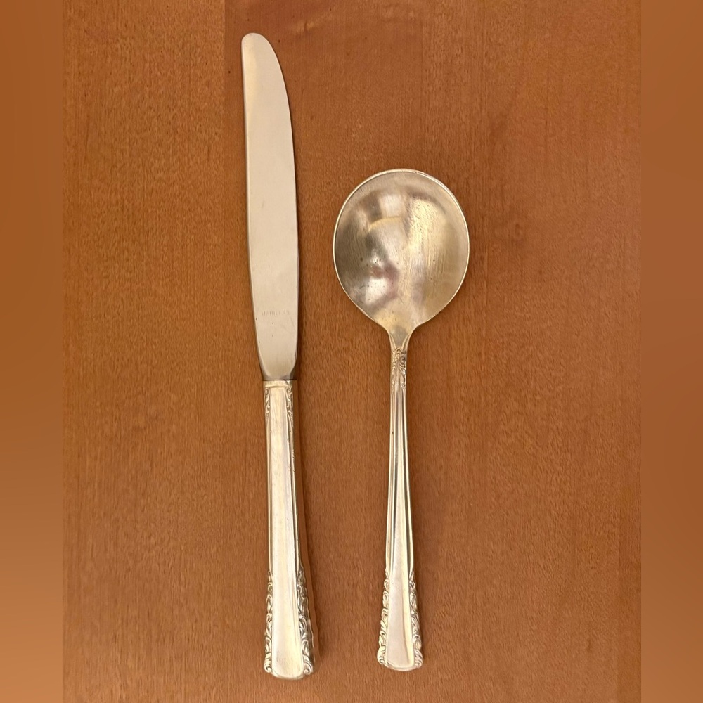 Elegant Silver Knife and Spoon Set in the May Queen pattern i